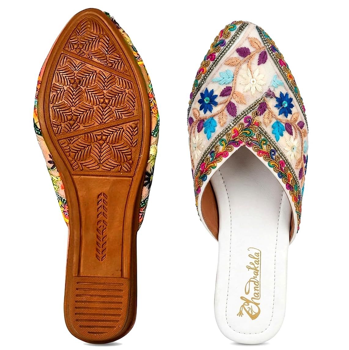 Chandrakala Bridal Mojaris for Women Flats Punjabi Jutti Slip-On Mules Embroidered Fashion Footwear (WF157-P) - Image 4