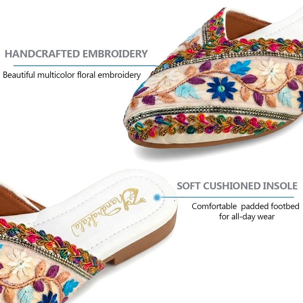 Chandrakala Bridal Mojaris for Women Flats Punjabi Jutti Slip-On Mules Embroidered Fashion Footwear (WF157-P) - Image 5