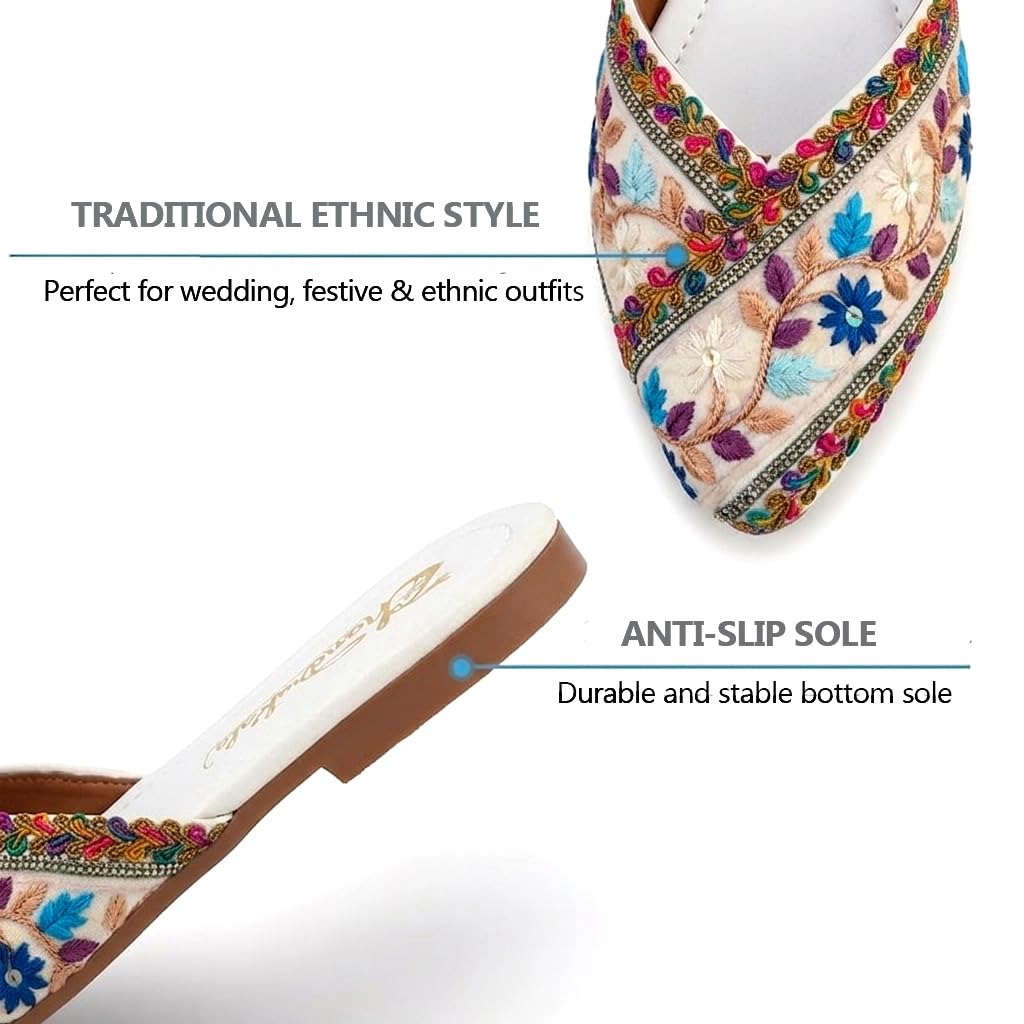 Chandrakala Bridal Mojaris for Women Flats Punjabi Jutti Slip-On Mules Embroidered Fashion Footwear (WF157-P) - Image 6