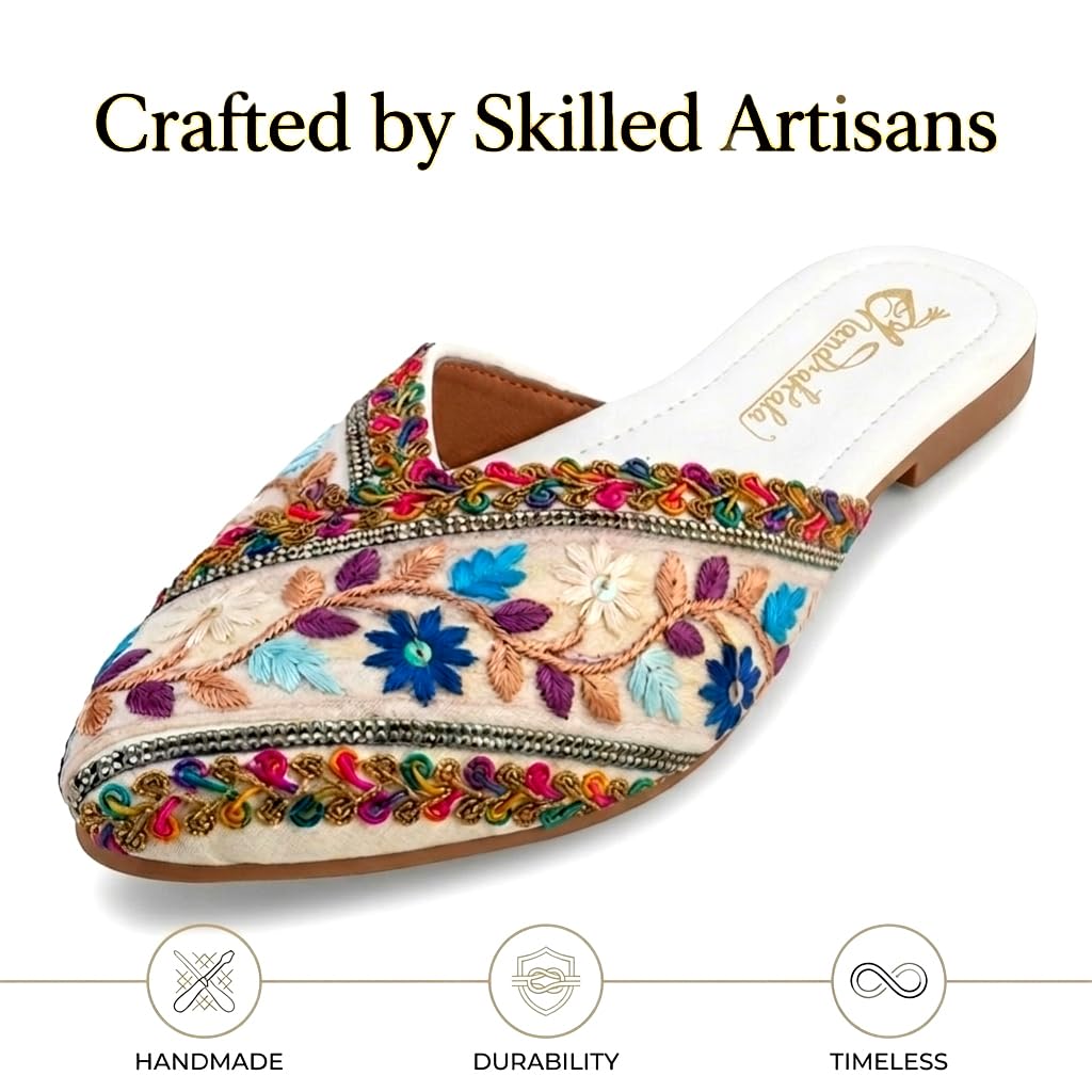Chandrakala Bridal Mojaris for Women Flats Punjabi Jutti Slip-On Mules Embroidered Fashion Footwear (WF157-P) - Image 7