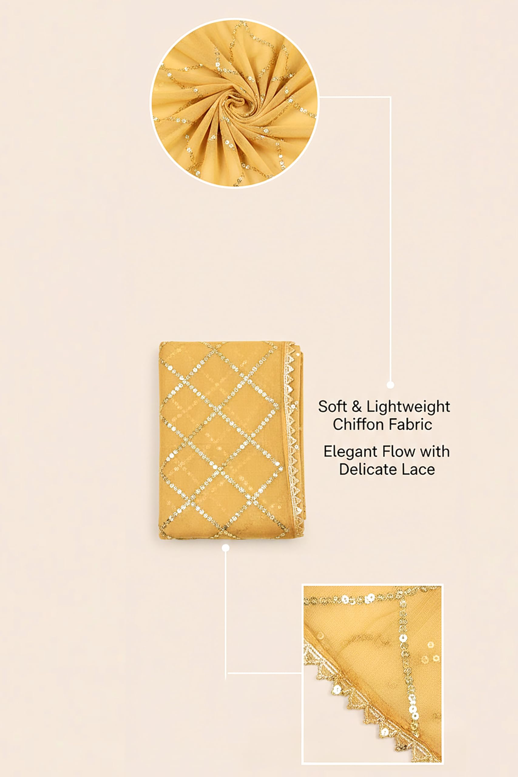 Chandrakala Chiffon Dupatta for Women, Shawl Scarf Wrap Chunni (D238-P) - Image 4