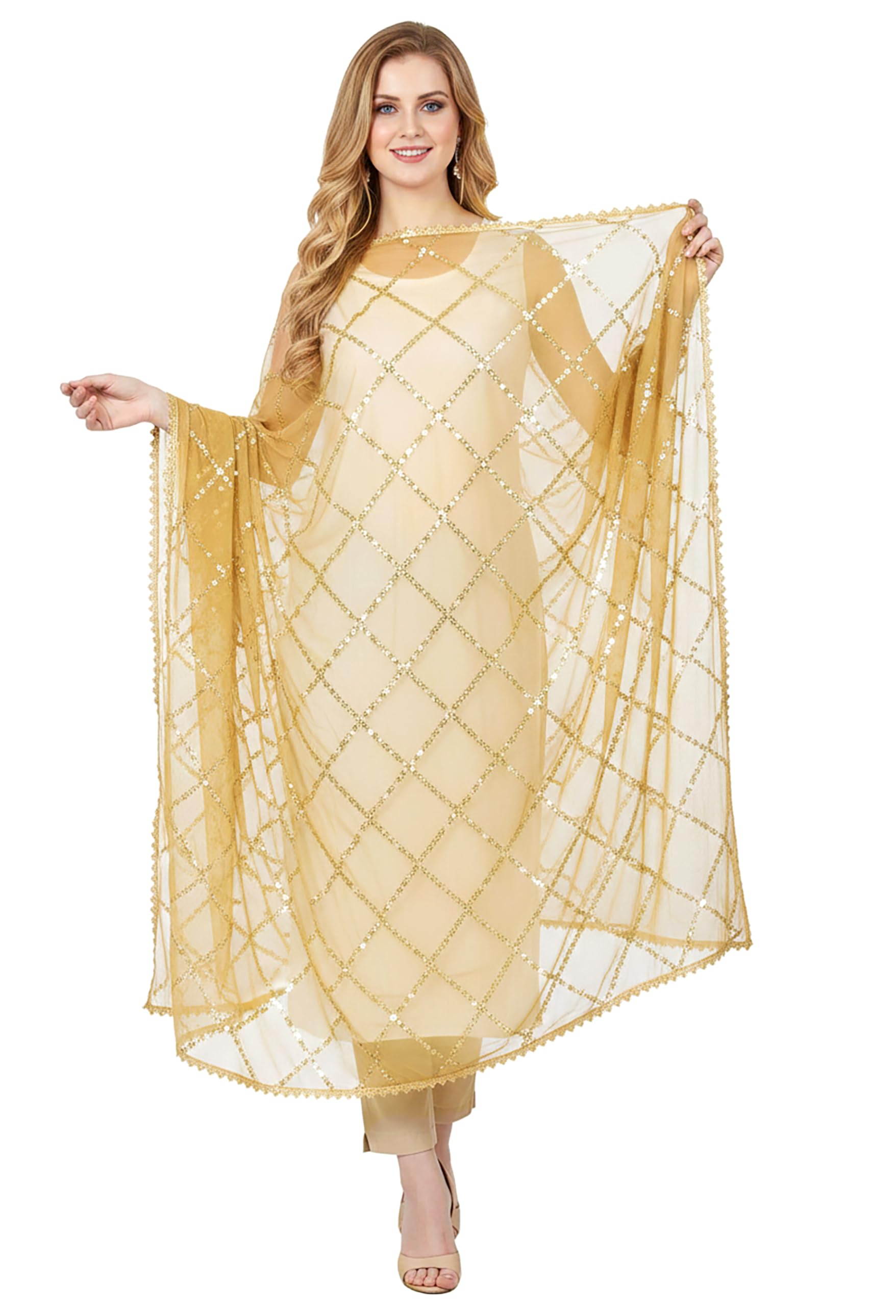 Chandrakala Chiffon Dupatta for Women, Shawl Scarf Wrap Chunni (D238-P) - Image 6