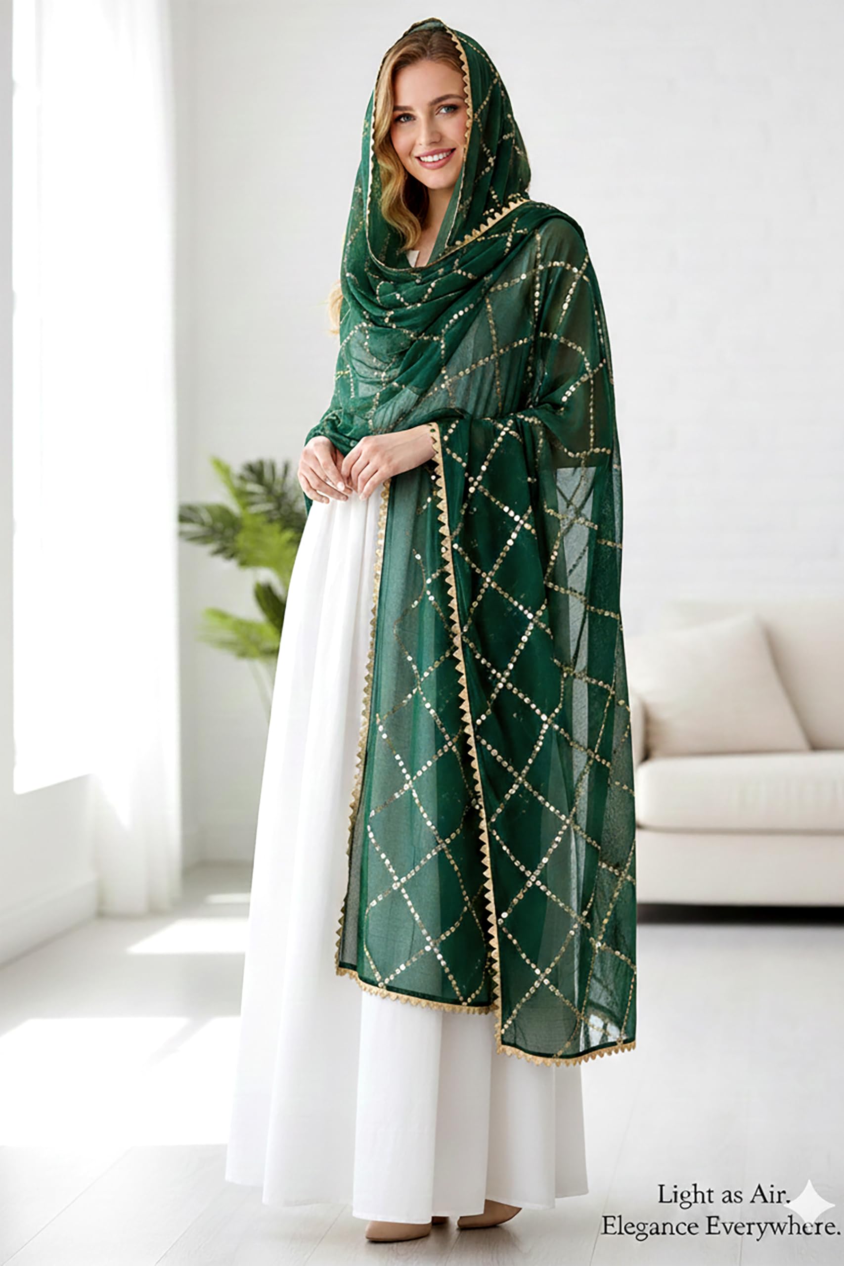 Chandrakala Chiffon Dupatta for Women, Shawl Scarf Wrap Chunni (D238-P) - Image 3