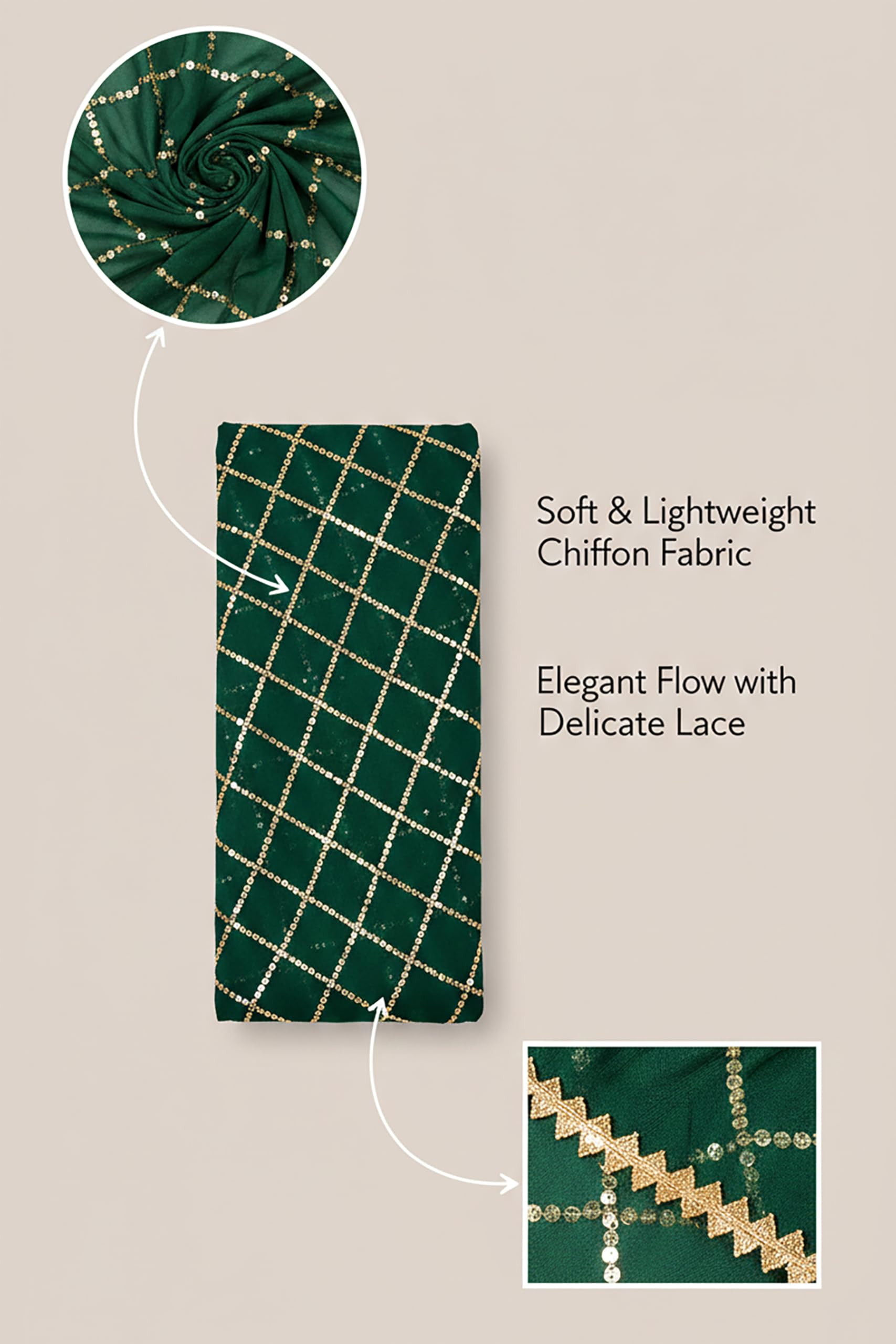 Chandrakala Chiffon Dupatta for Women, Shawl Scarf Wrap Chunni (D238-P) - Image 4