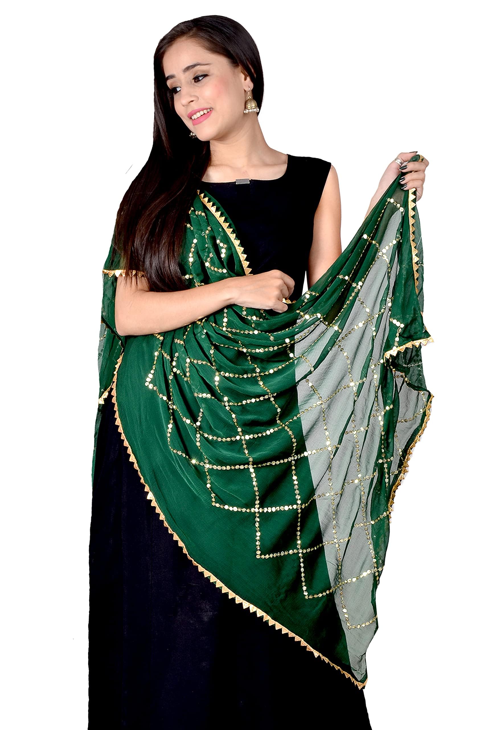 Chandrakala Chiffon Dupatta for Women, Shawl Scarf Wrap Chunni (D238-P) - Image 6
