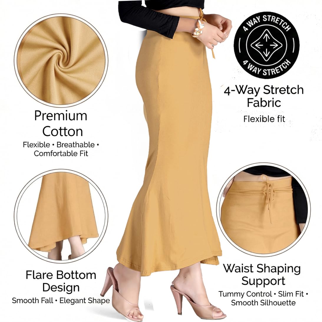 Chandrakala Cotton Saree Shapewear for Women Seamless Stretchable Mermaid Sari Shaper Petticoat Girls (S117-P) - Image 3