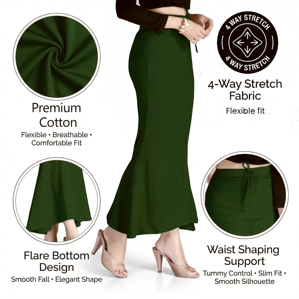 Chandrakala Cotton Saree Shapewear for Women Seamless Stretchable Mermaid Sari Shaper Petticoat Girls (S117-P) - Image 3