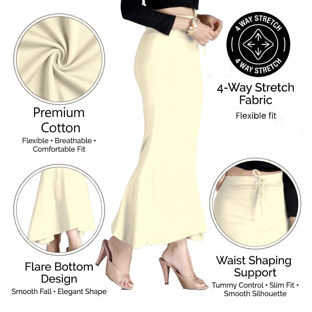 Chandrakala Cotton Saree Shapewear for Women Seamless Stretchable Mermaid Sari Shaper Petticoat Girls (S117-P) - Image 3