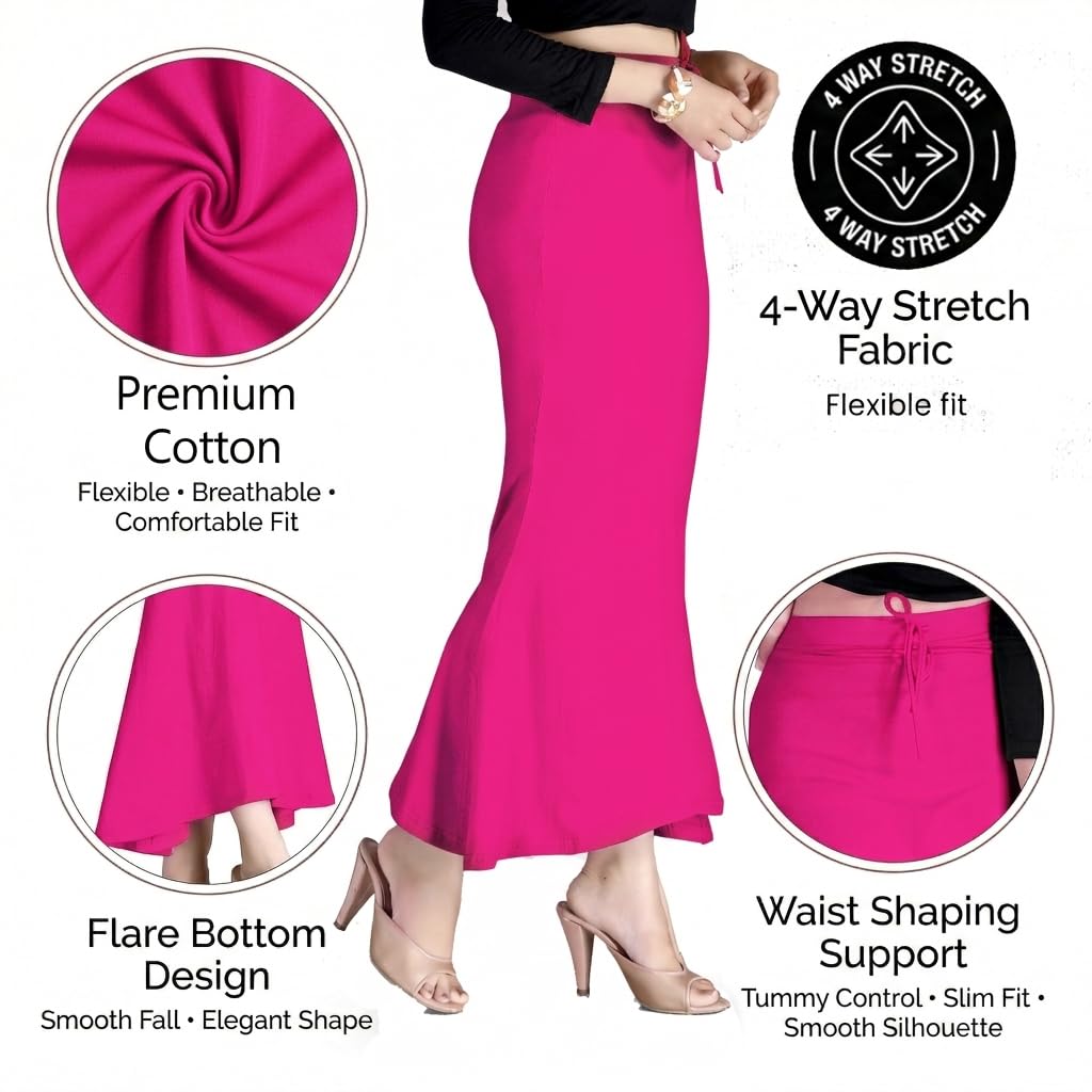 Chandrakala Cotton Saree Shapewear for Women Seamless Stretchable Mermaid Sari Shaper Petticoat Girls (S117-P) - Image 3