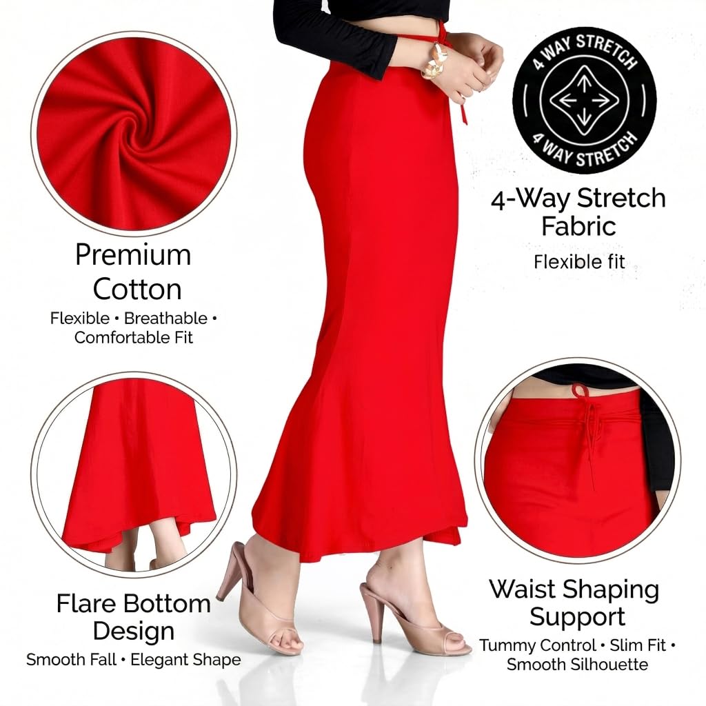 Chandrakala Cotton Saree Shapewear for Women Seamless Stretchable Mermaid Sari Shaper Petticoat Girls (S117-P) - Image 3