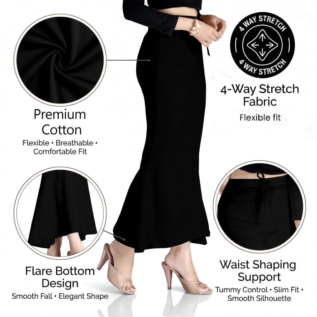 Chandrakala Cotton Saree Shapewear for Women Seamless Stretchable Mermaid Sari Shaper Petticoat Girls (S117-P) - Image 3