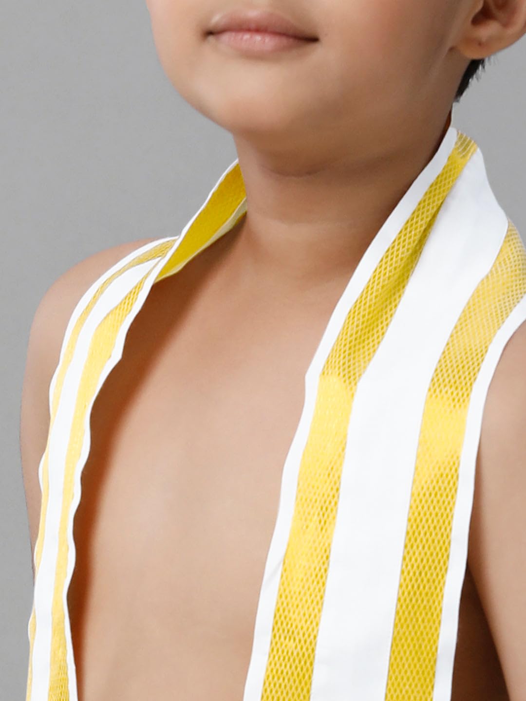 Chandrakala Dhoti & Angvastram Set for Boys, South Indian Dress with Golden Border (KB104-P) - Image 4