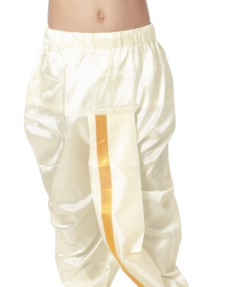 Chandrakala Dhoti & Angvastram Set for Boys, South Indian Dress with Golden Border (KB105-P) - Image 5