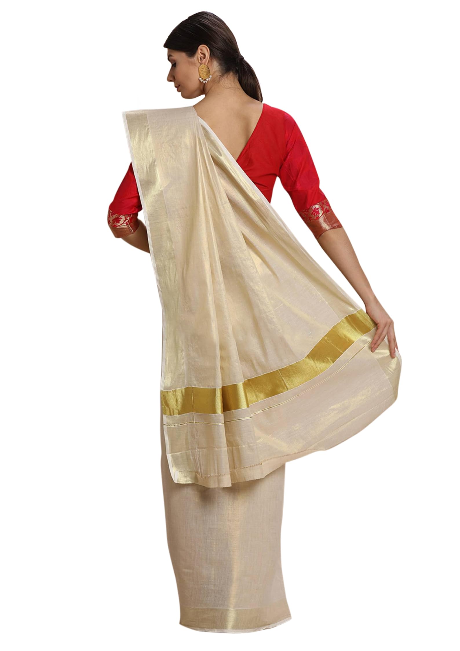 Chandrakala Kerala Kasavu Printed Saree for Women with Unstitched Blouse Piece Indian Wear (1371-P) - Image 3