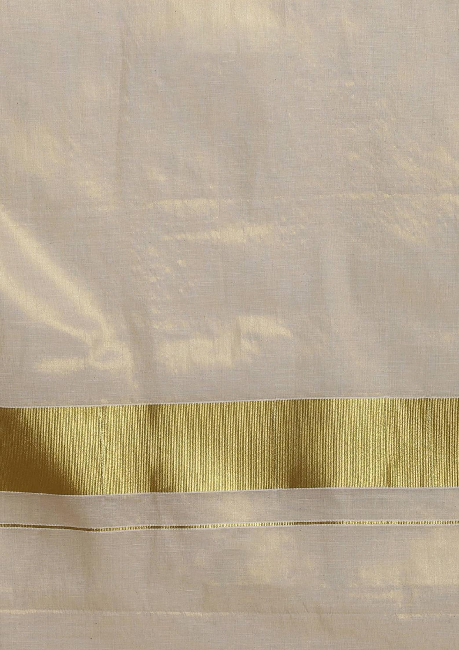 Chandrakala Kerala Kasavu Printed Saree for Women with Unstitched Blouse Piece Indian Wear (1371-P) - Image 4