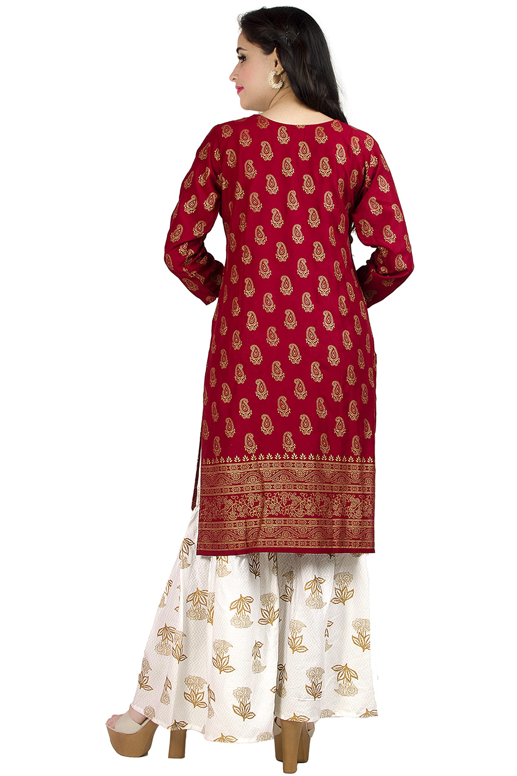 Chandrakala Kurti Sharara Set For Women Rayon Tunic Suit Sets Indian Summer Dress, (K163-P) - Image 3