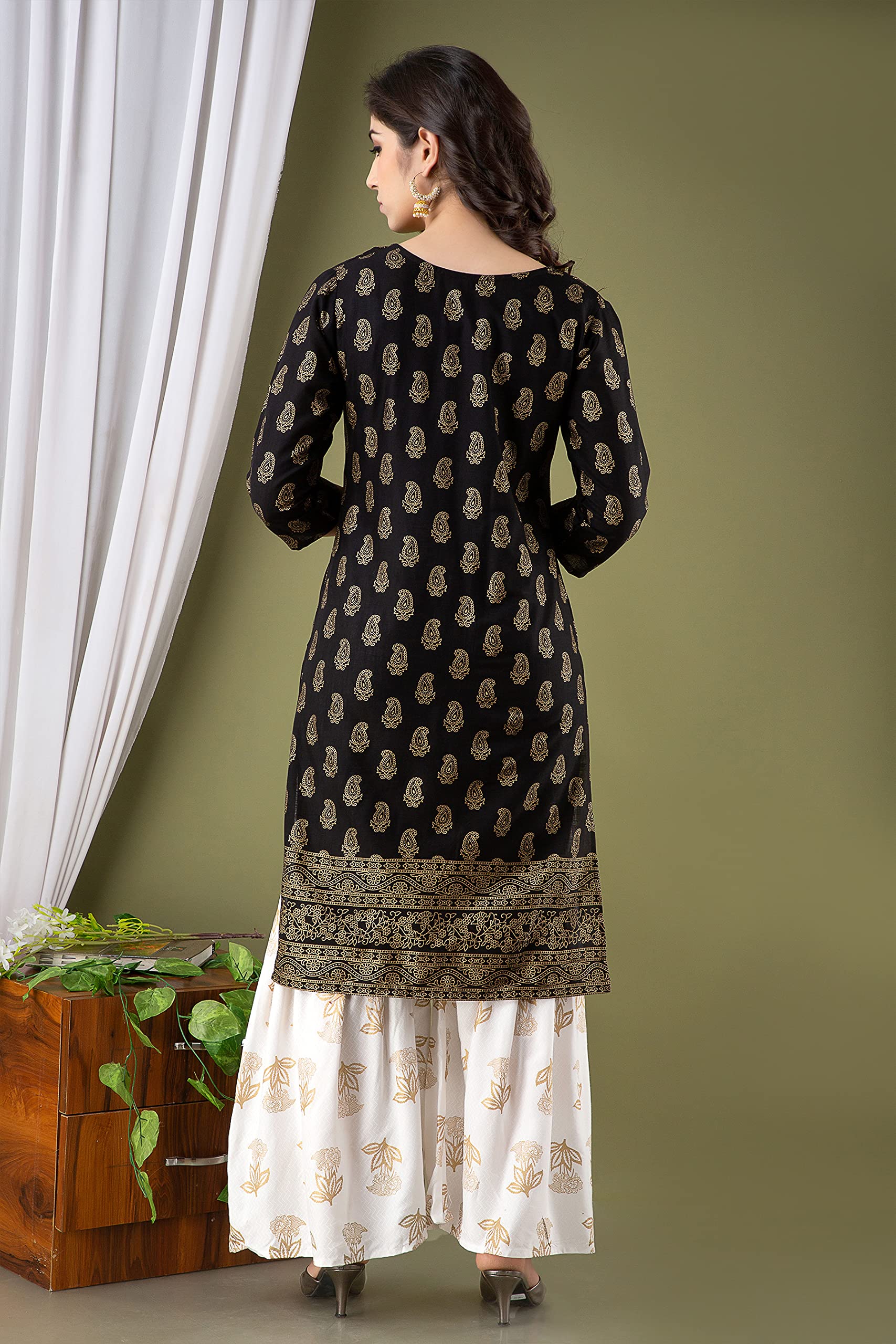 Chandrakala Kurti Sharara Set For Women Rayon Tunic Suit Sets Indian Summer Dress, (K163-P) - Image 3