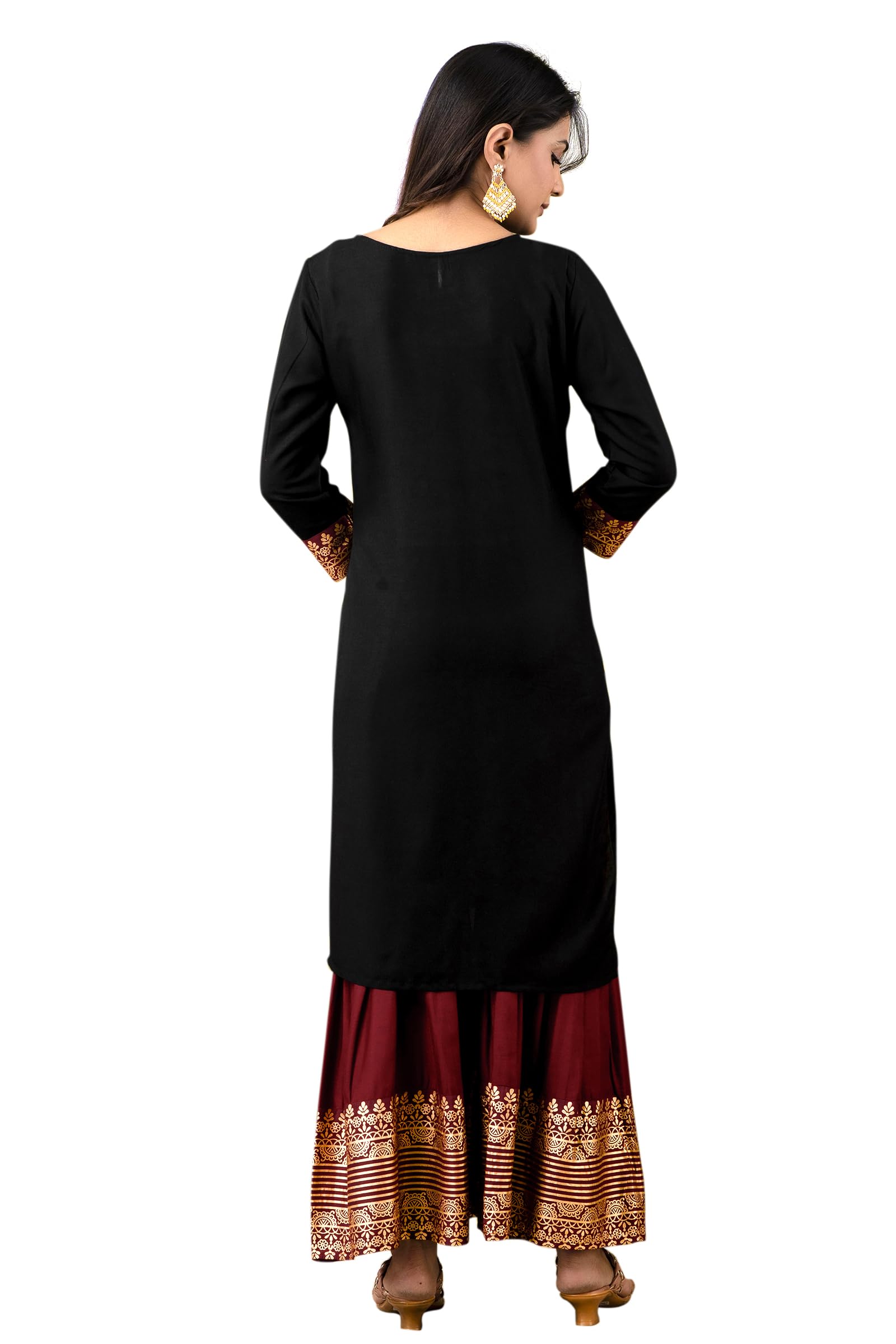Chandrakala Kurti Sharara Set For Women Rayon Tunic Suit Sets Indian Summer Dress (K240-P) - Image 3