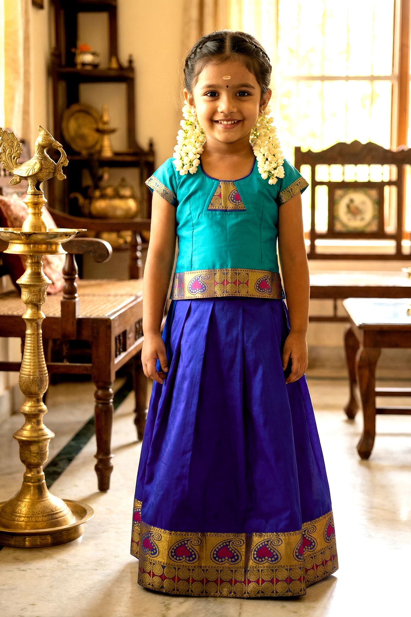 Chandrakala Lehanga Pattu Pavadai For Girls Kids South Indian Dress, (KL113-P) - Image 6