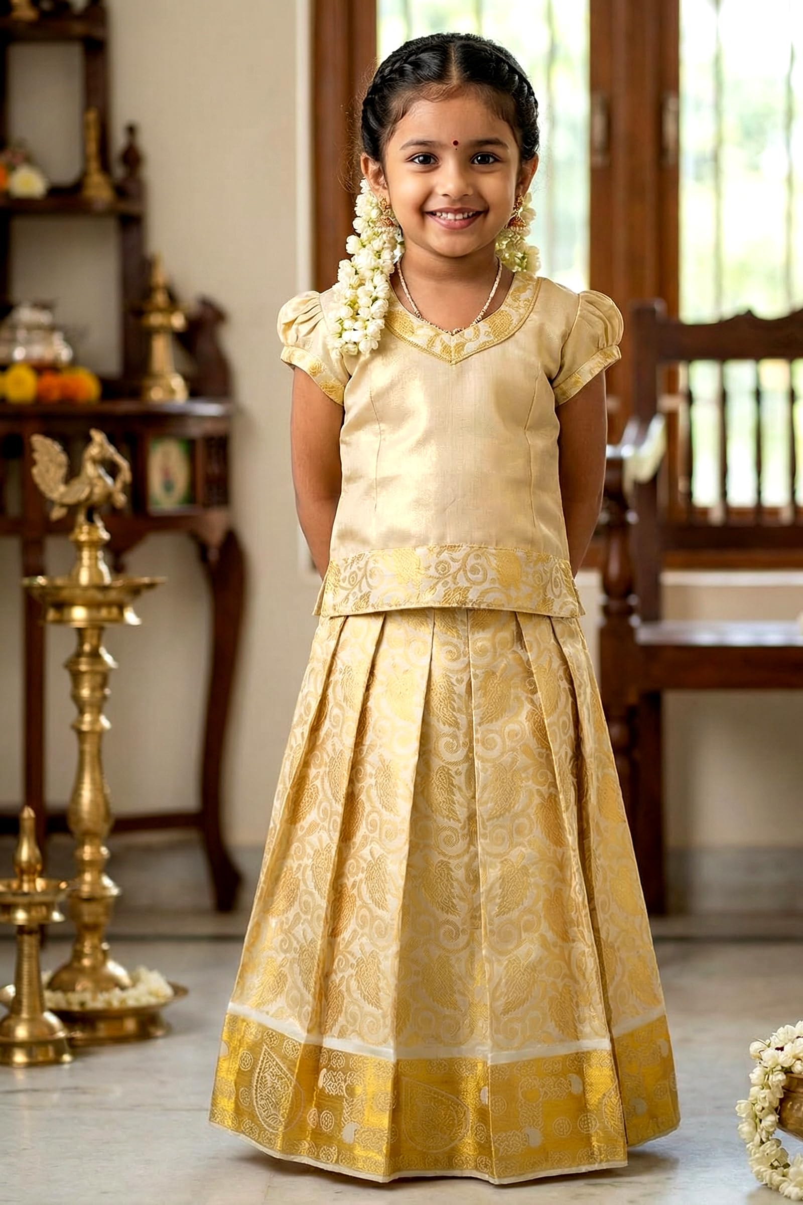 Chandrakala Lehanga Pattu Pavadai For Girls Kids South Indian Dress, (KL115-P) - Image 7