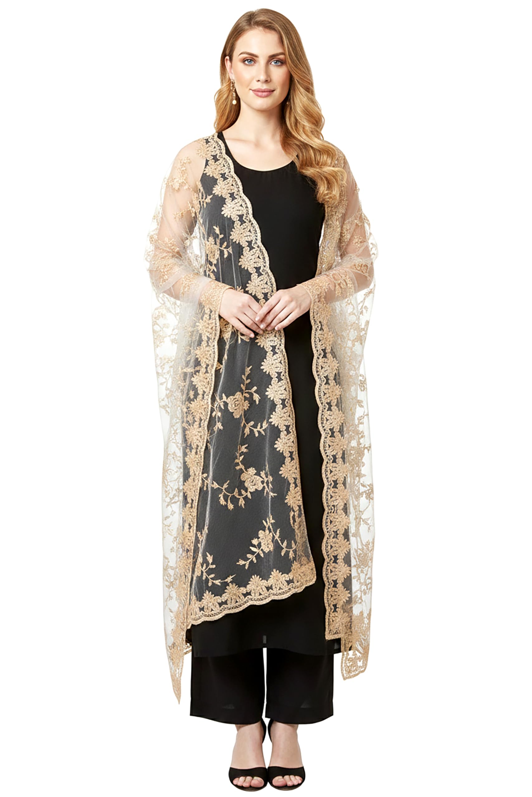 Chandrakala Net Dupatta for Women, Shawl Scarf Wrap Chunni, (D185) - Image 6