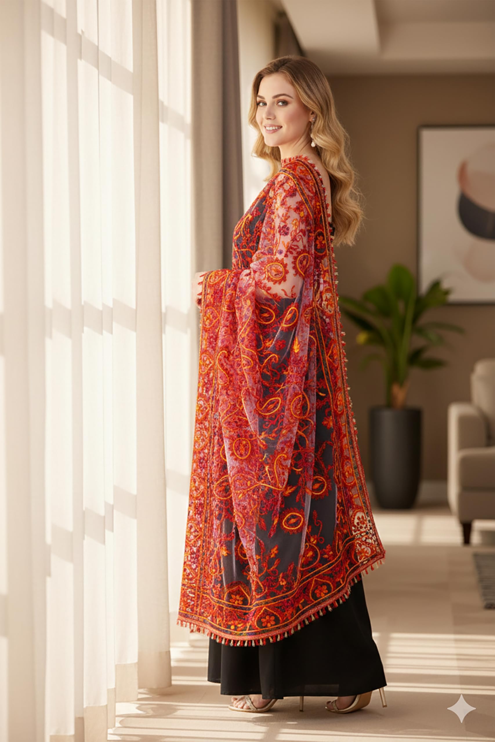 Chandrakala Net Dupatta for Women, Shawl Scarf Wrap Chunni, (D185) - Image 3