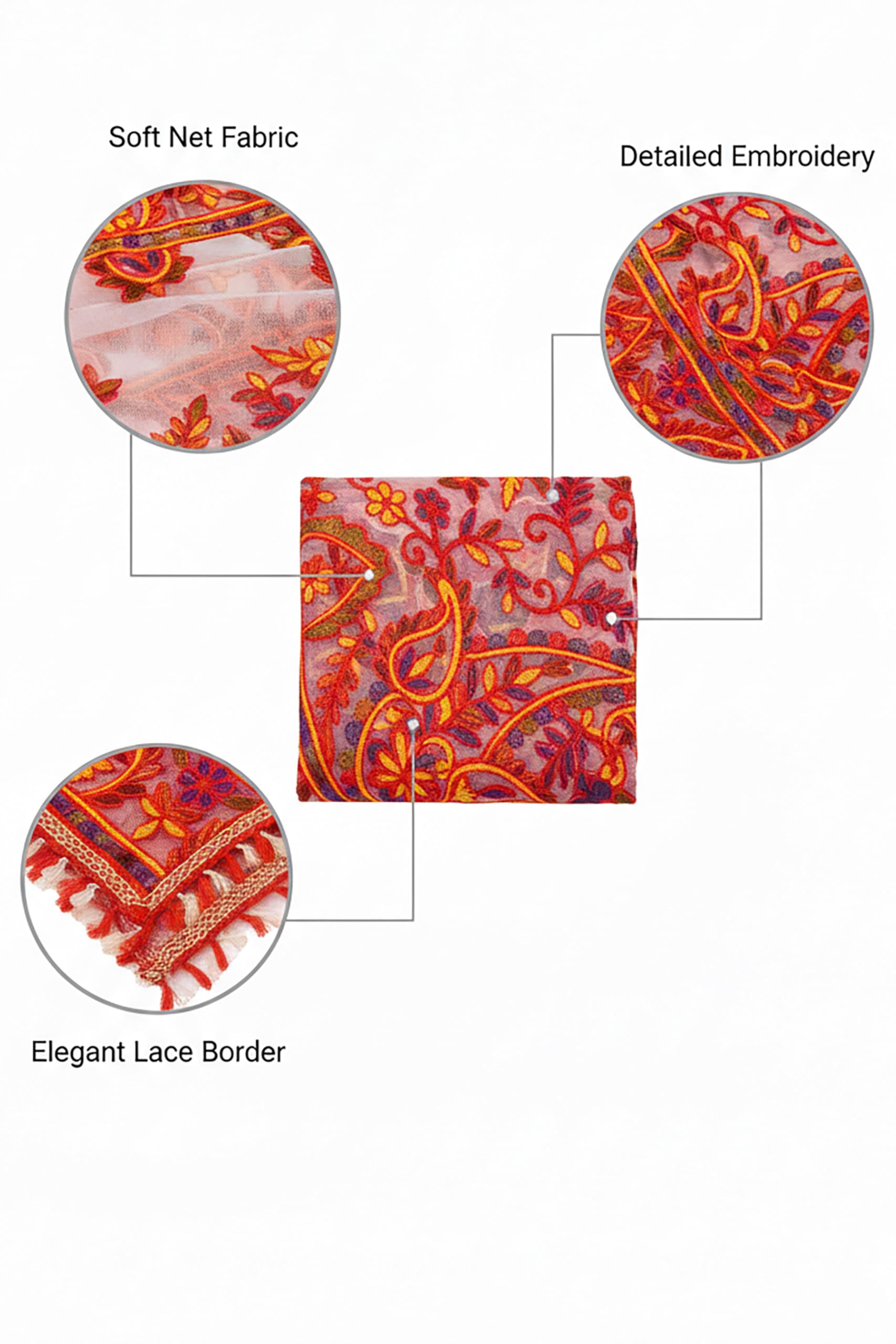 Chandrakala Net Dupatta for Women, Shawl Scarf Wrap Chunni, (D185) - Image 4