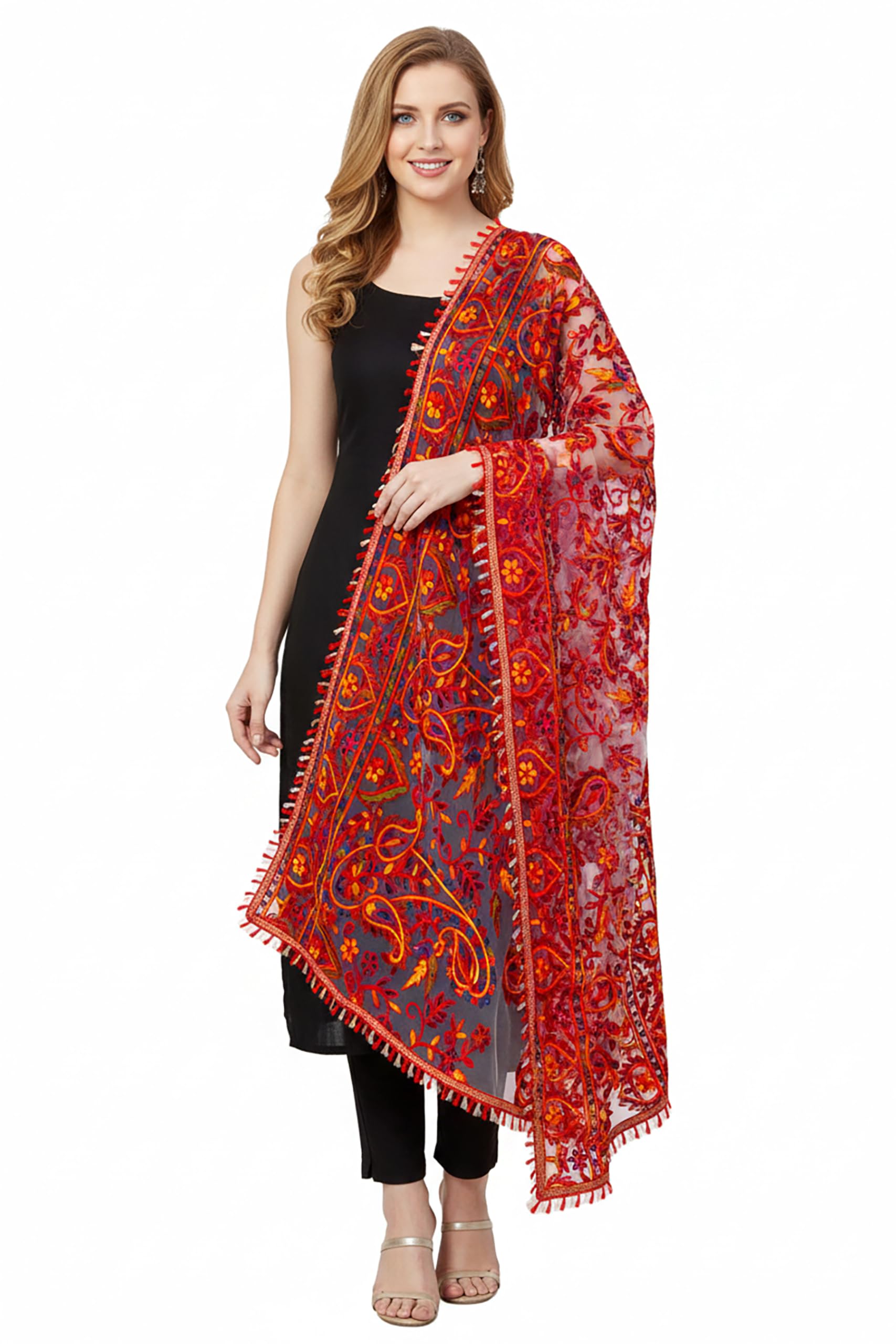 Chandrakala Net Dupatta for Women, Shawl Scarf Wrap Chunni, (D185) - Image 6