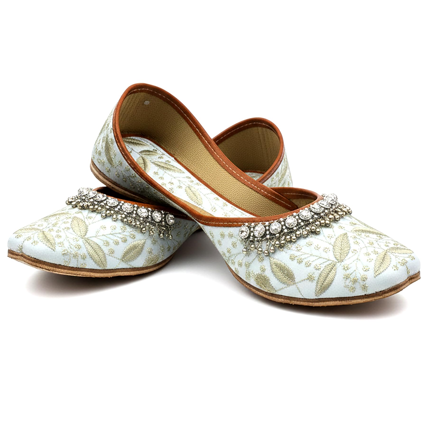 Chandrakala Payal Mojaris for Women, Flats Punjabi Jutti Embellished Khussa (WF154-P) - Image 3