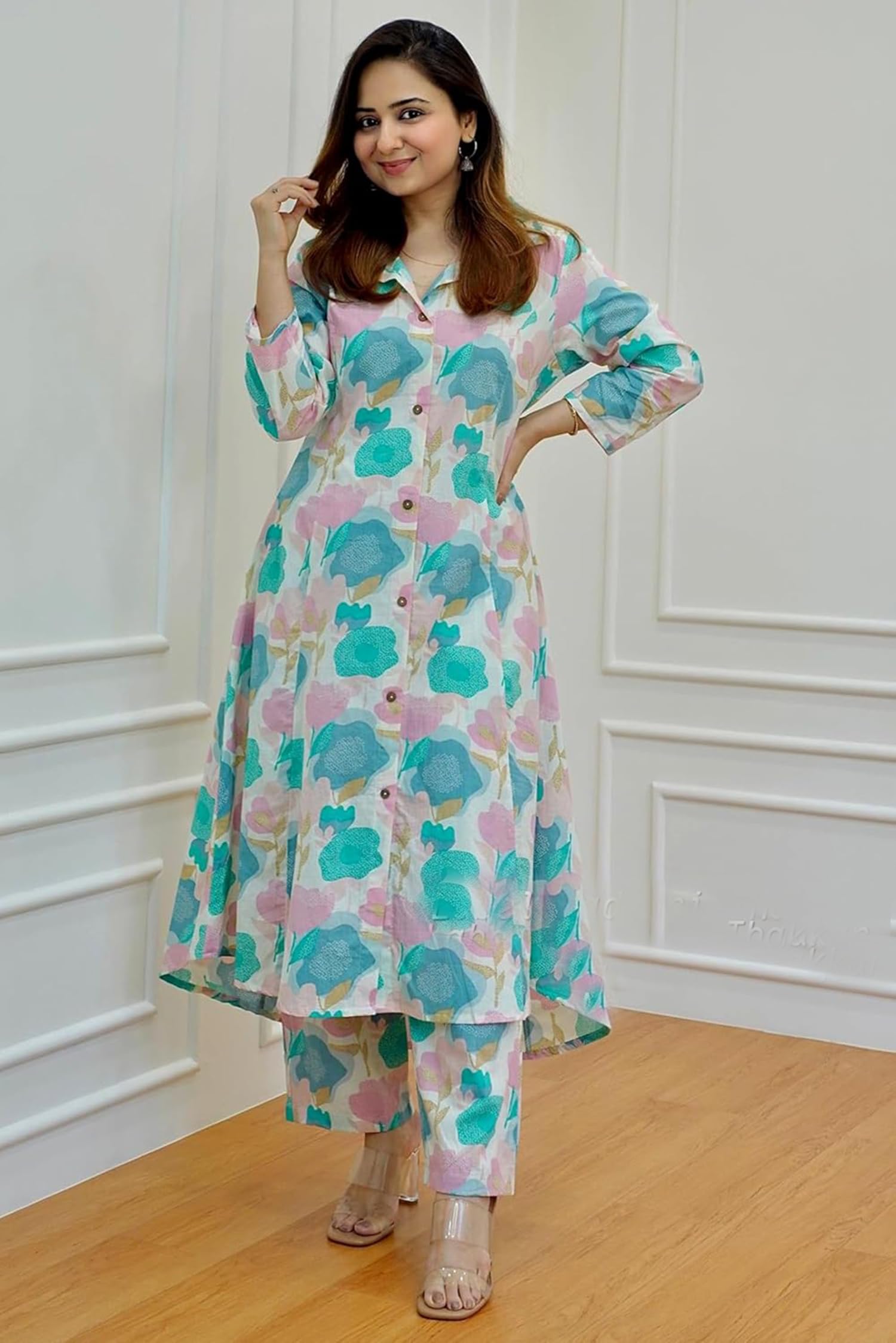 Chandrakala Printed Co-ord Set for Women’s Cotton Front Slit 2- Pc Kurta Pant Dress (K243-P) - Image 4