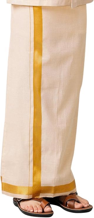 Chandrakala Shirt Dhoti Set for Boys Half Sleeve Tissue Jari South Indian Dress (KB103-P) - Image 4
