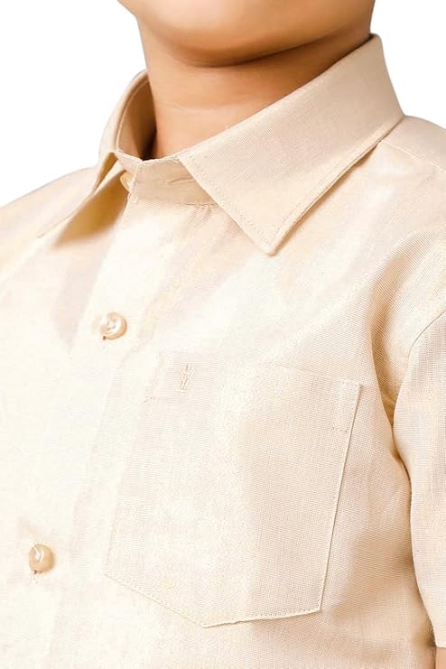 Chandrakala Shirt Dhoti Set for Boys Half Sleeve Tissue Jari South Indian Dress (KB103-P) - Image 5