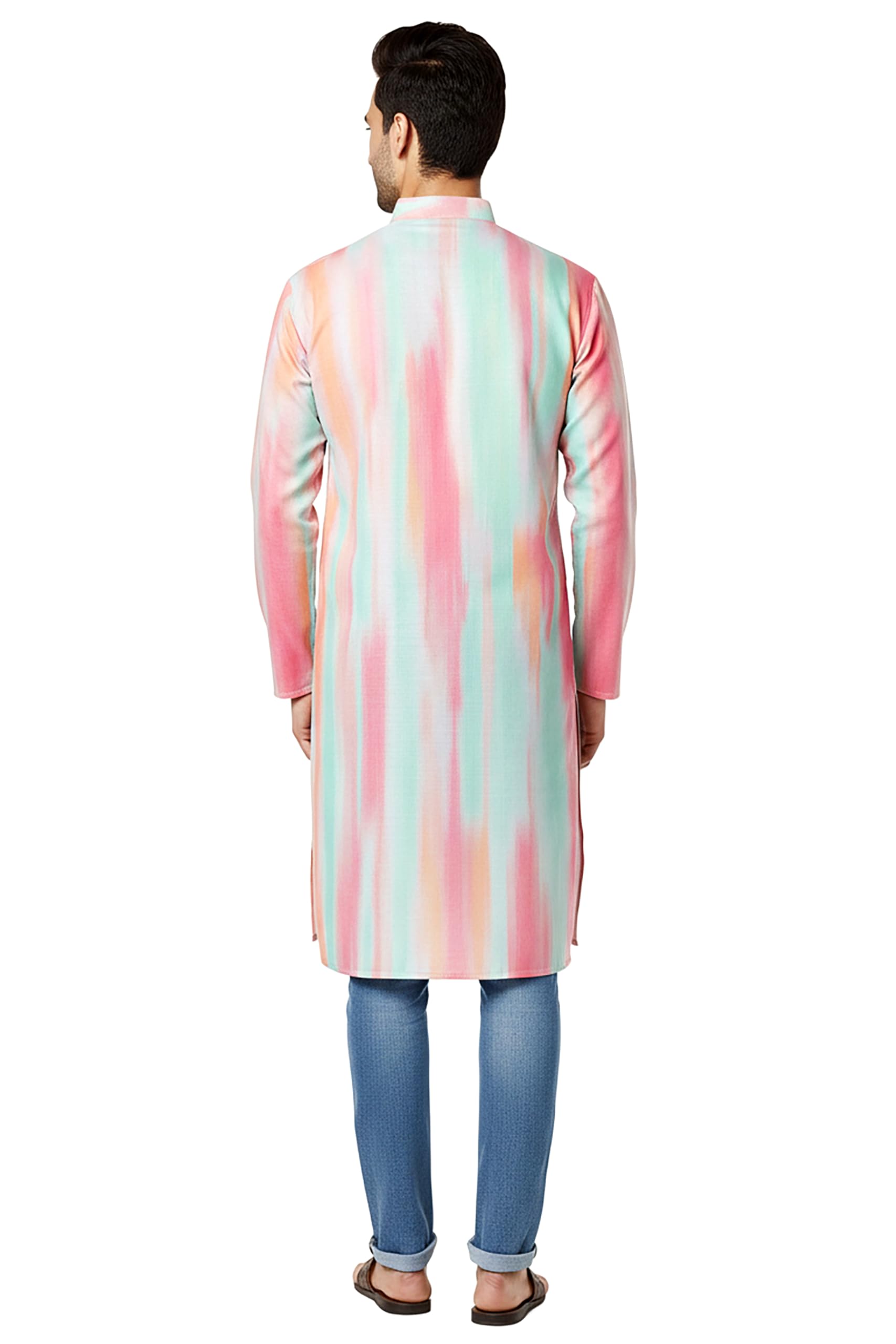 Chandrakala Slim Fit Printed Kurta for Men Cotton Long Sleeve Straight Tunic (MK114-P) - Image 4