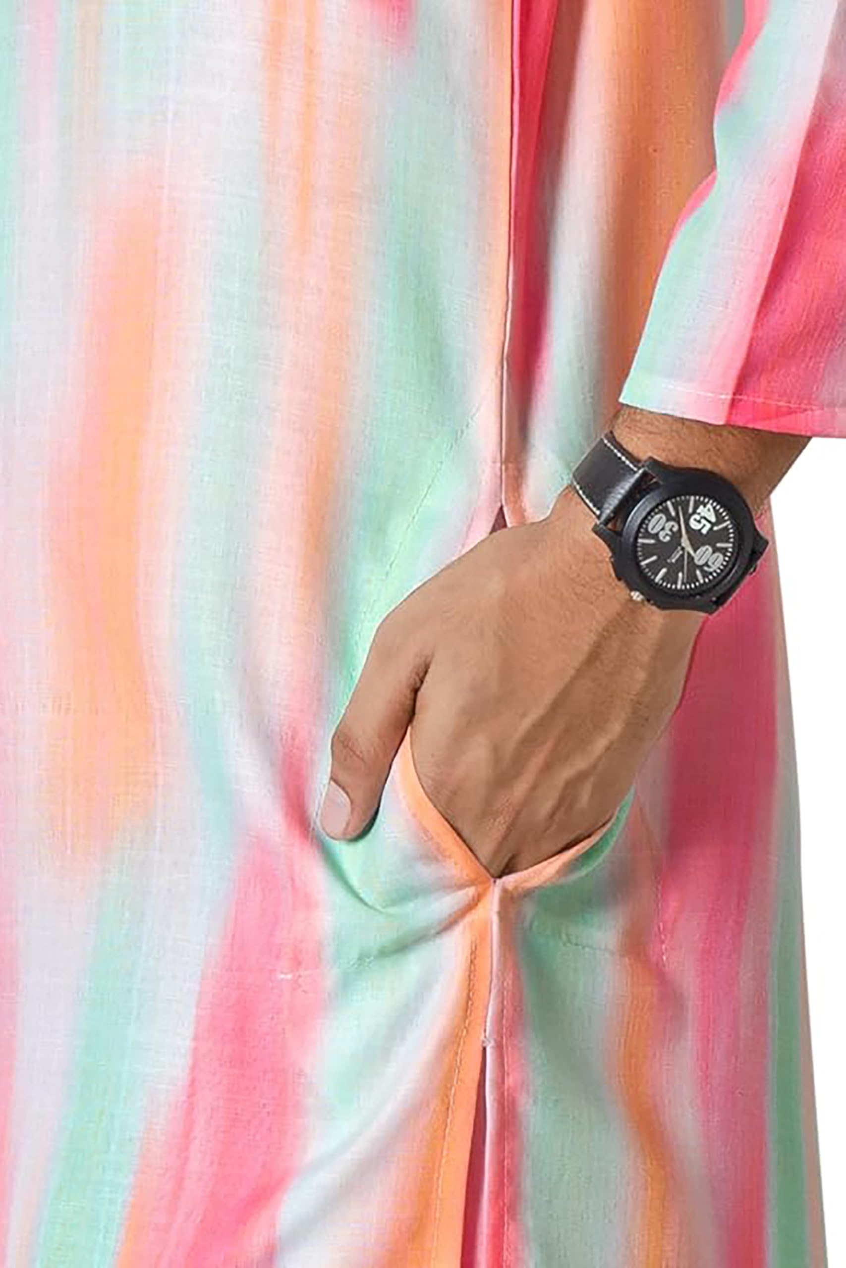 Chandrakala Slim Fit Printed Kurta for Men Cotton Long Sleeve Straight Tunic (MK114-P) - Image 6