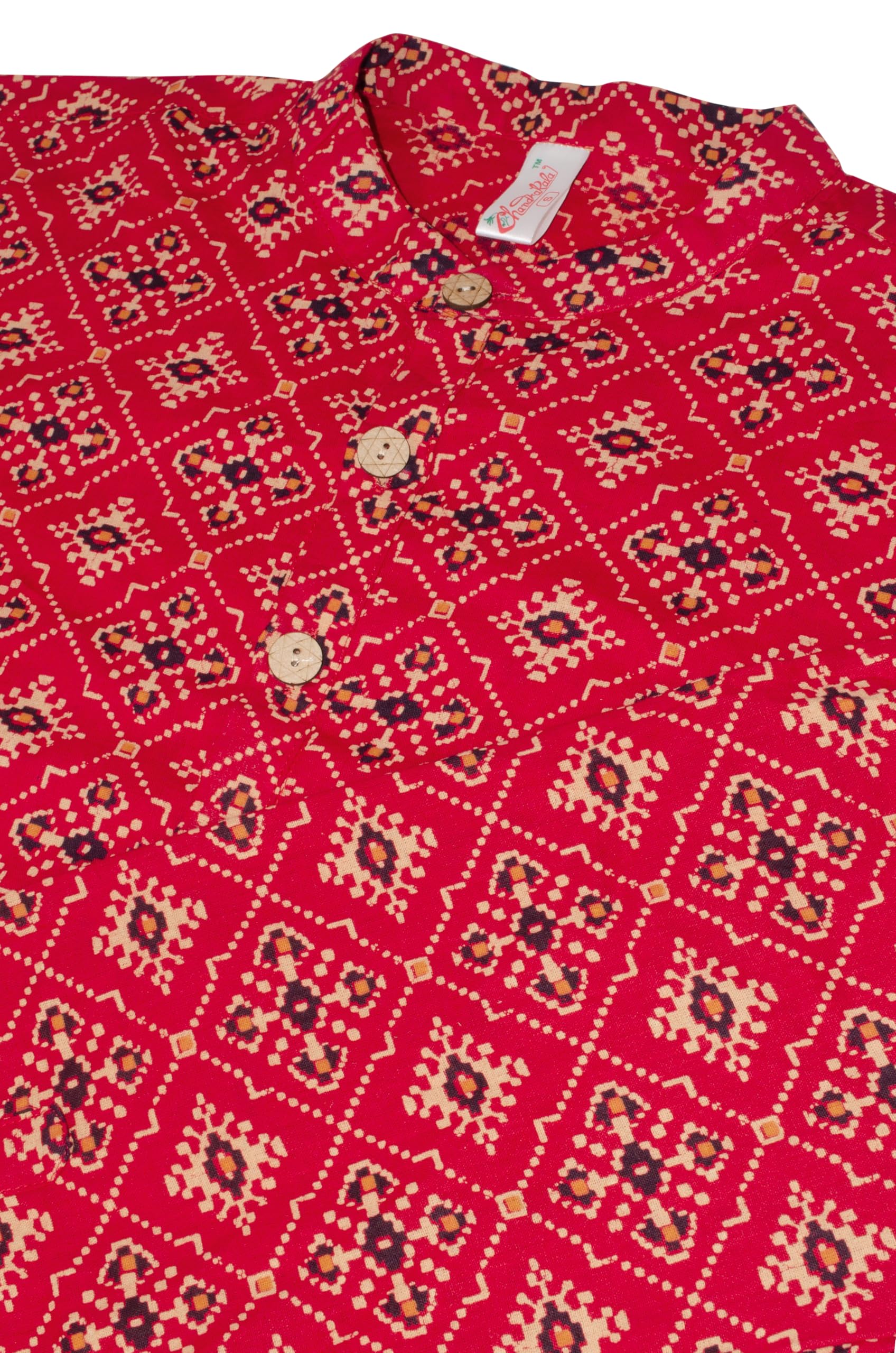 Chandrakala Slim Fit Printed Short Kurta for Men Cotton long roll-up sleeves Straight Tunic (MK115-P) - Image 5