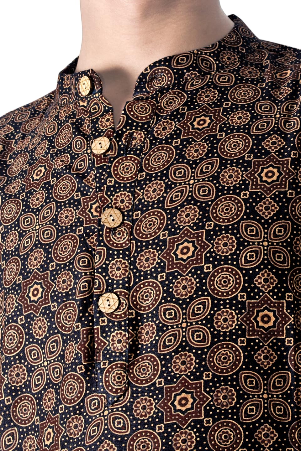 Chandrakala Slim Fit Printed Short Kurta for Men Cotton long roll-up sleeves Straight Tunic (MK115-P) - Image 4