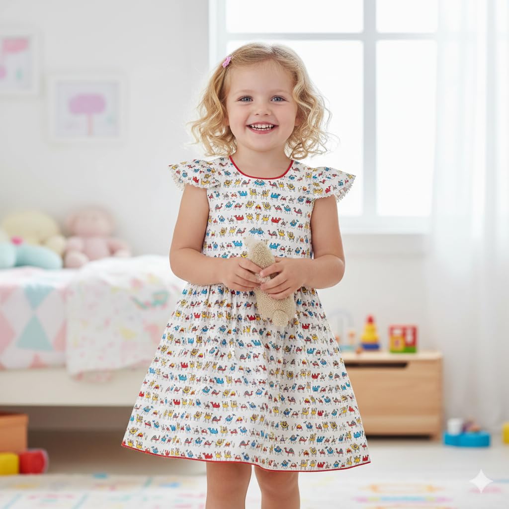 Chandrakala Toddler Girls Frock Baby Girl Cotton Printed Summer Dress with Flutter Sleeves Birthday Party Wear (KG124-P) - Image 3