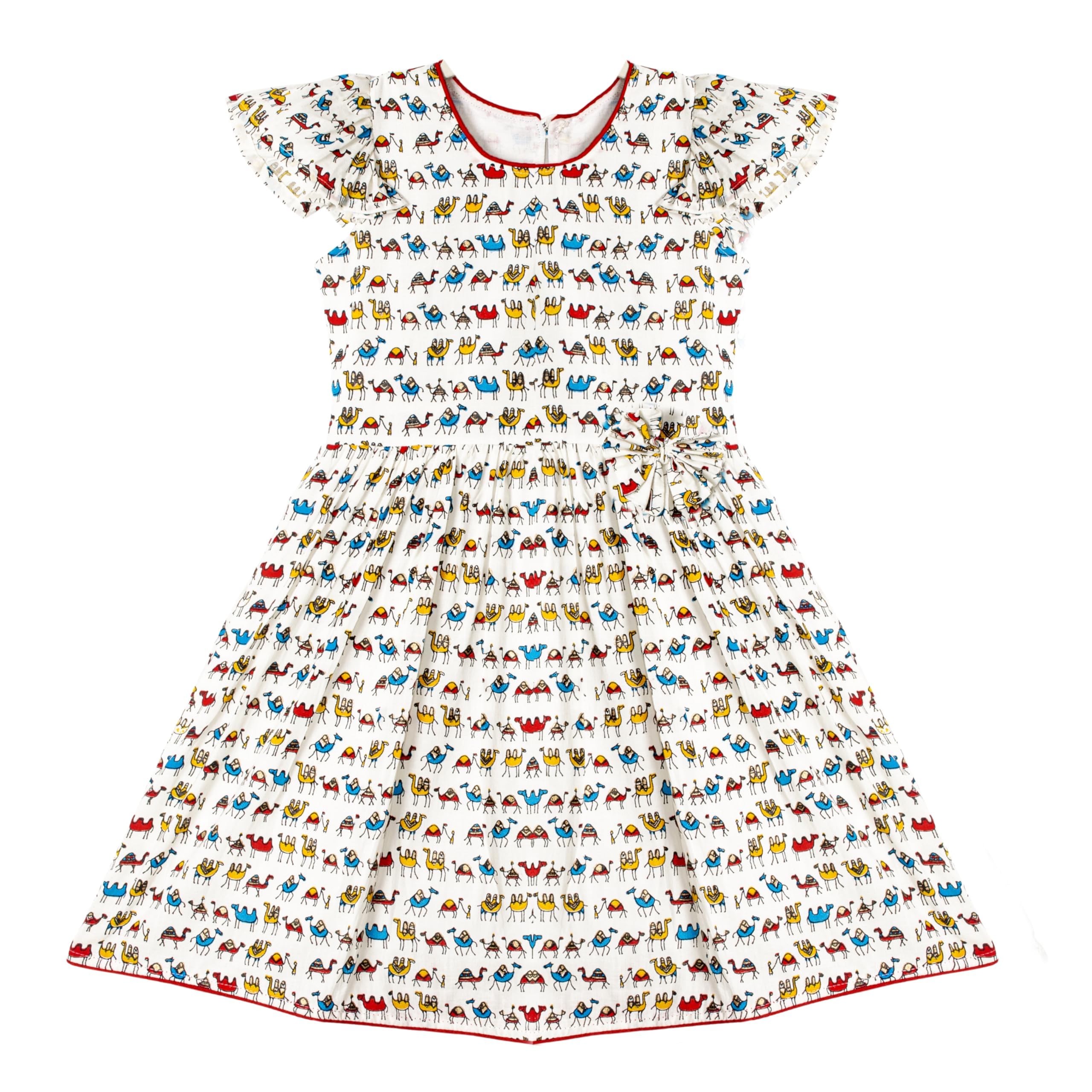 Chandrakala Toddler Girls Frock Baby Girl Cotton Printed Summer Dress with Flutter Sleeves Birthday Party Wear (KG124-P) - Image 4