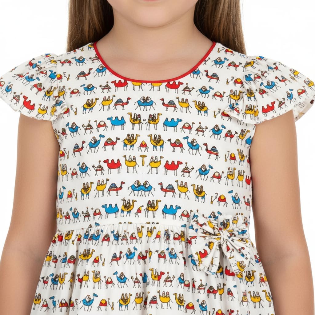 Chandrakala Toddler Girls Frock Baby Girl Cotton Printed Summer Dress with Flutter Sleeves Birthday Party Wear (KG124-P) - Image 5