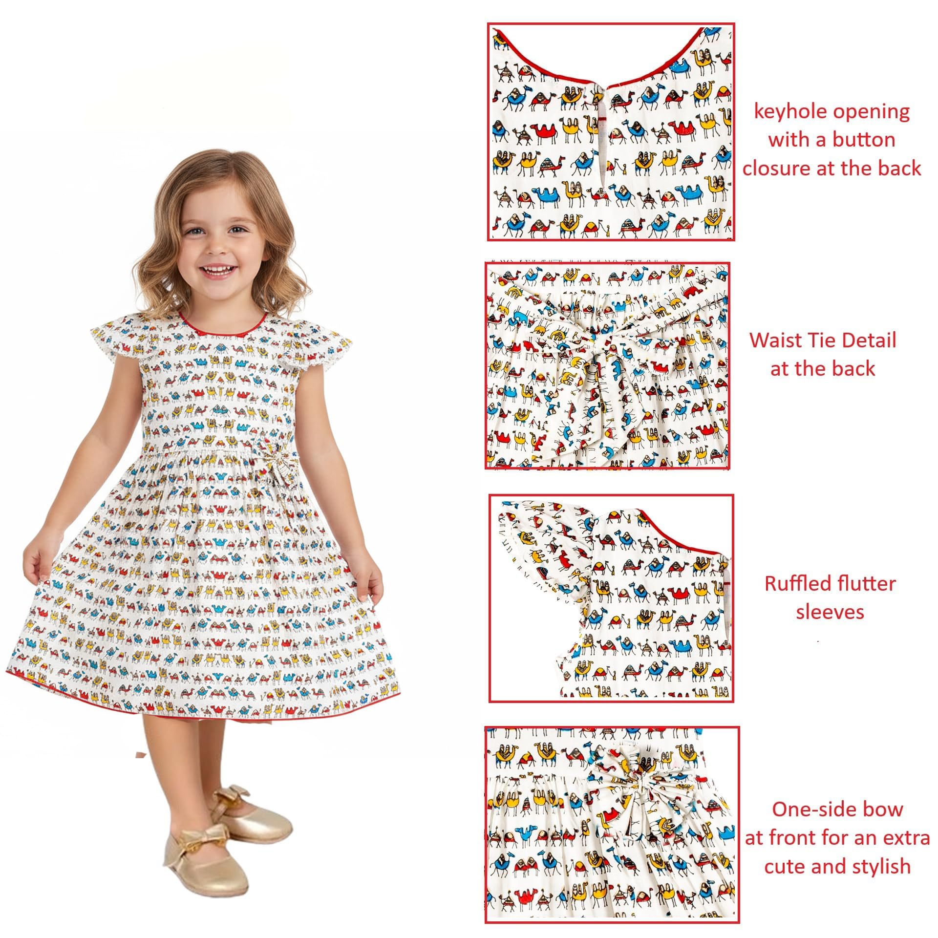 Chandrakala Toddler Girls Frock Baby Girl Cotton Printed Summer Dress with Flutter Sleeves Birthday Party Wear (KG124-P) - Image 6